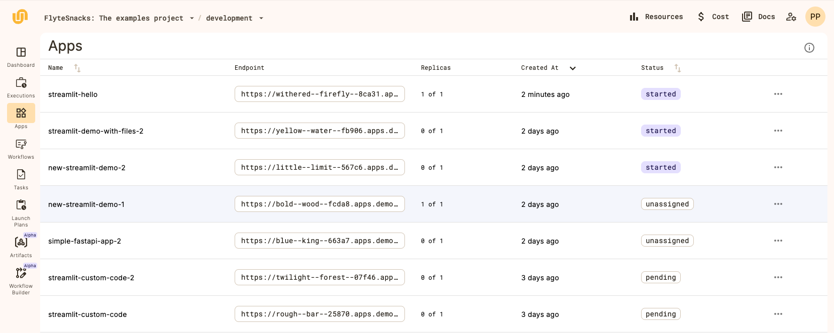 Apps list
